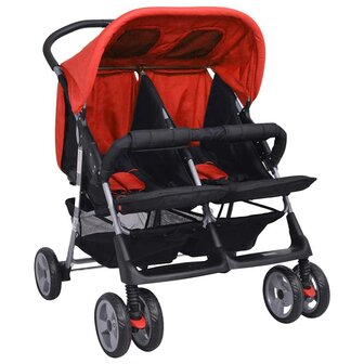 Tweelingwagen staal rood en zwart