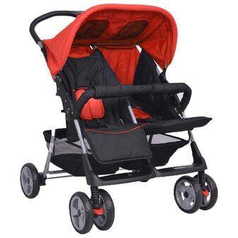 Tweelingwagen staal rood en zwart