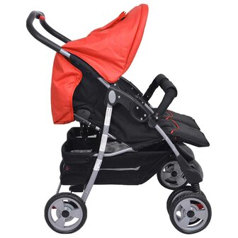 Tweelingwagen staal rood en zwart