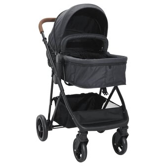 Kinderwagen 2-in-1 staal antracietkleurig en zwart