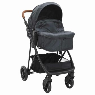 Kinderwagen 2-in-1 staal antracietkleurig en zwart