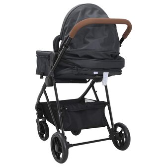 Kinderwagen 2-in-1 staal antracietkleurig en zwart