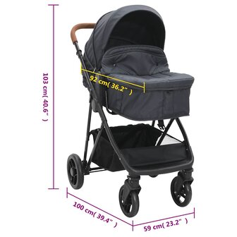 Kinderwagen 2-in-1 staal antracietkleurig en zwart