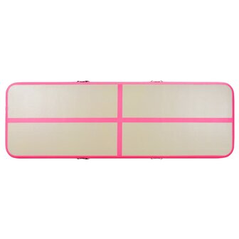 Gymnastiekmat met pomp opblaasbaar 600x100x10 cm PVC roze
