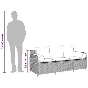 Tuinbank 3-zits met kussens poly rattan grijs
