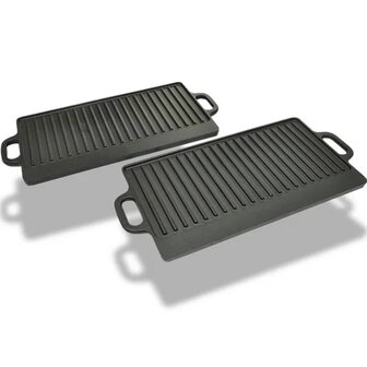 Grillplaat gietijzer dubbelzijdig 38x23 cm 2 st