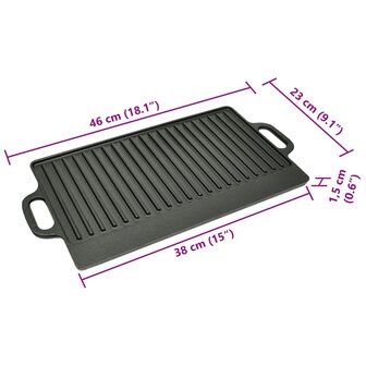 Grillplaat gietijzer dubbelzijdig 38x23 cm 2 st