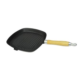 Grillpan met houten handvat gietijzer 20x20 cm