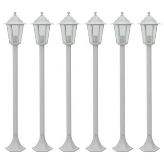Paalverlichting voor tuin E27 110 cm aluminium wit 6 st