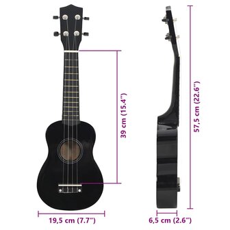 Ukuleleset met tas voor kinderen sopraan 23'' zwart