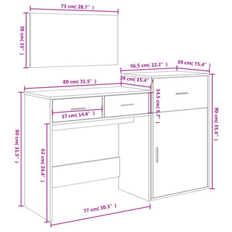 3-delige Kaptafelset bewerkt hout grijs sonoma eikenkleurig