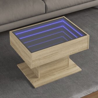 Salontafel met LED 70x50x45 cm bewerkt hout sonoma eikenkleurig