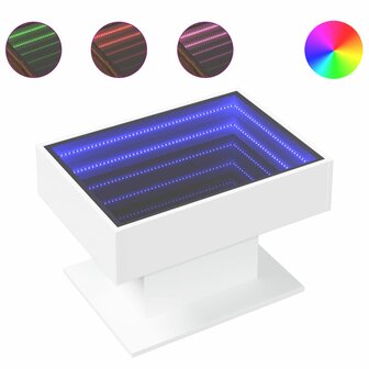 Salontafel met LED 70x50x45 cm bewerkt hout wit