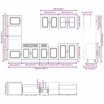 7-delige Keukenkastenset Kalmar bewerkt hout wit
