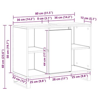 Badkamer Kast met plank Zwart 80 x 33 x 60 cm Bewerkt hout