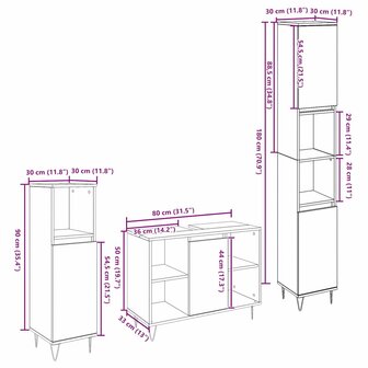 Badkamermeubelset met plank 3 pcs Artisan Eiken Bewerkt hout