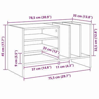 Platenkast met plank Beton Grijs 78.5 x 35 x 45 cm Bewerkt hout