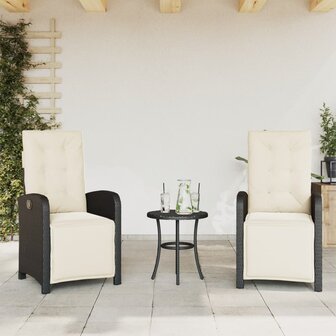 3-delige Bistroset met kussens poly rattan zwart