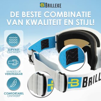 Brilleke&reg; Snowboardbril. Met 2 Gekleurde Lenzen, &Eacute;&eacute;n Voor Goed En &Eacute;&eacute;n Voor Slecht Weer. Veilig Opgeborgen In Hardcase + Extra Lensbeschermer. (Wit)