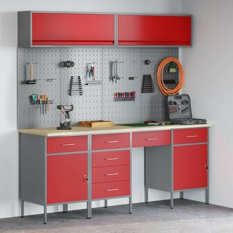 Werk kast met lade 10 pcs Rood Engineered hout en staal