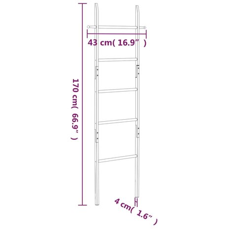 Handdoekenladder 170 cm massief walnotenhout