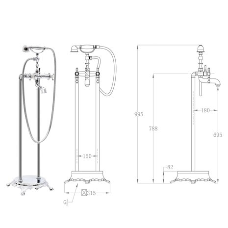 Badkuipkraan vrijstaand 99,5 cm roestvrij staal zilverkleurig