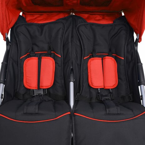 Tweelingwagen staal rood en zwart