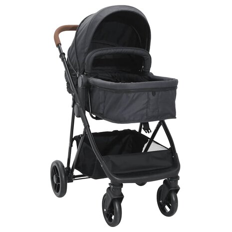Kinderwagen 2-in-1 staal antracietkleurig en zwart
