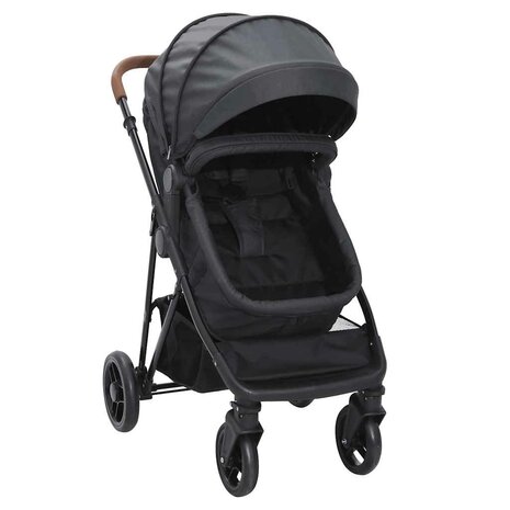 Kinderwagen 2-in-1 staal antracietkleurig en zwart