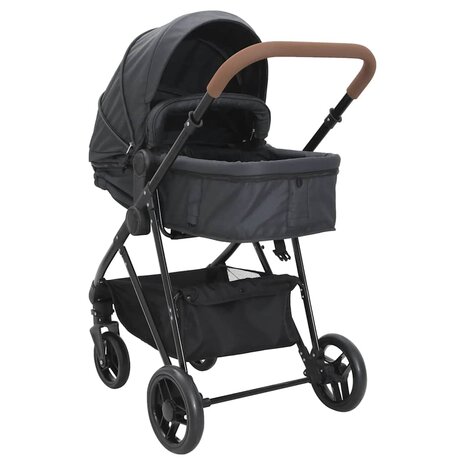 Kinderwagen 2-in-1 staal antracietkleurig en zwart
