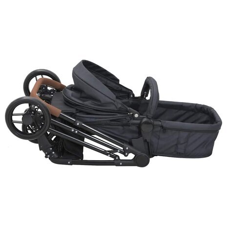 Kinderwagen 2-in-1 staal antracietkleurig en zwart
