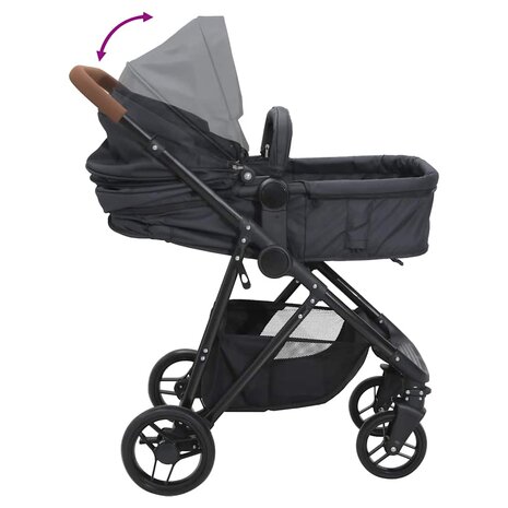 Kinderwagen 2-in-1 staal antracietkleurig en zwart
