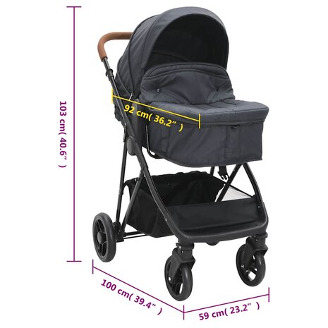 Kinderwagen 2-in-1 staal antracietkleurig en zwart