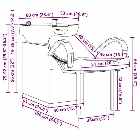 Shampoo Stoel Zwart 63 x 141 x 92 cm PVC