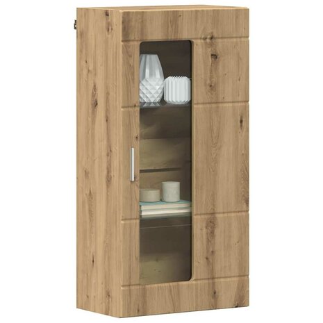 Wandkast artisanaal eikenkleurig 55 x 29 x 100 cm Bewerkt hout
