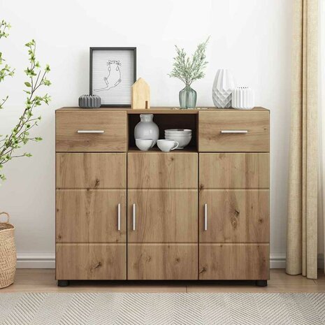 Dressoir met lade artisanaal eikenkleurig 88,5 x 30,5 x 73 cm