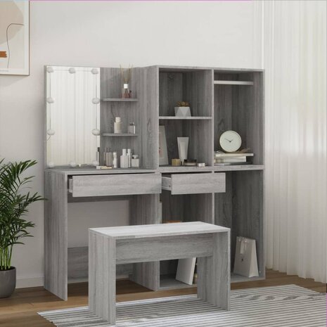 Kaptafelset met LED's bewerkt hout grijs sonoma eikenkleurig