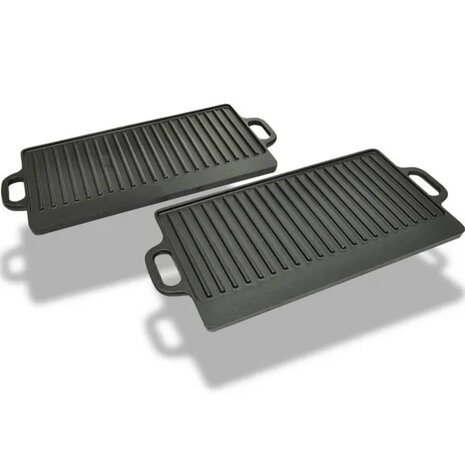 Grillplaat gietijzer dubbelzijdig 38x23 cm 2 st