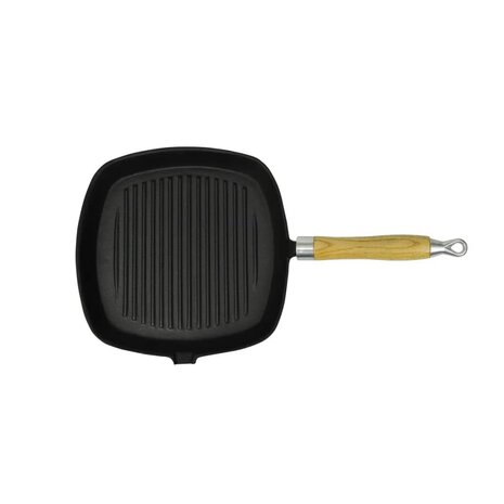 Grillpan met houten handvat gietijzer 20x20 cm
