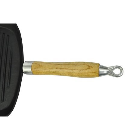 Grillpan met houten handvat gietijzer 20x20 cm