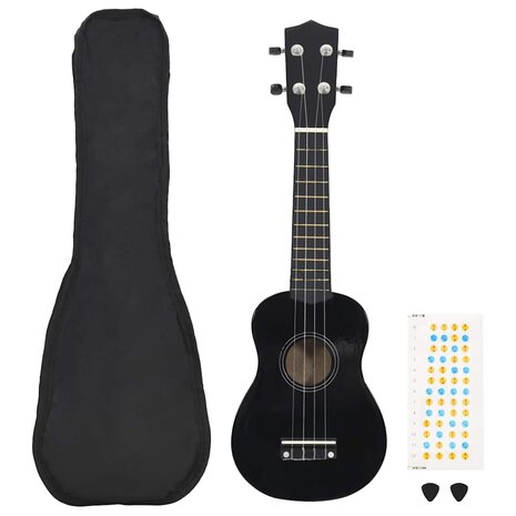 Ukuleleset met tas voor kinderen sopraan 23'' zwart