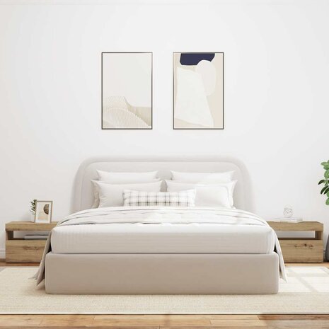 Nachtkastje met LED 60x35x40 cm bewerkt hout artisanaal eiken