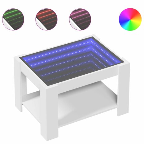 Salontafel met LED 73x53x45 cm bewerkt hout wit