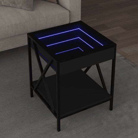 Salontafel met Infinity LED 40x40x49 cm zwart
