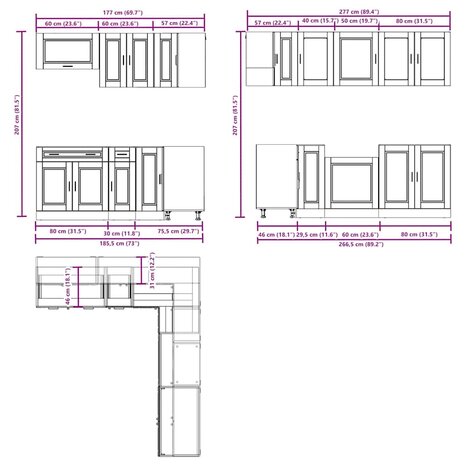 11-delige Keukenkastenset Porto bewerkt hout grijs sonoma eiken