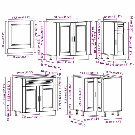 11-delige Keukenkastenset Porto bewerkt hout grijs sonoma eiken