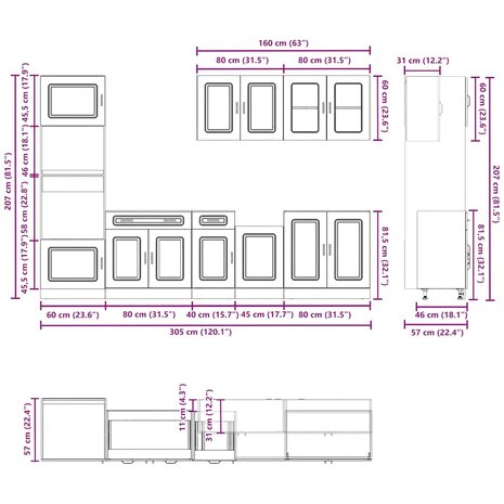 7-delige Keukenkastenset Kalmar bewerkt hout glanzend wit