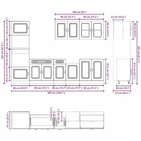 7-delige Keukenkastenset Kalmar bewerkt hout wit