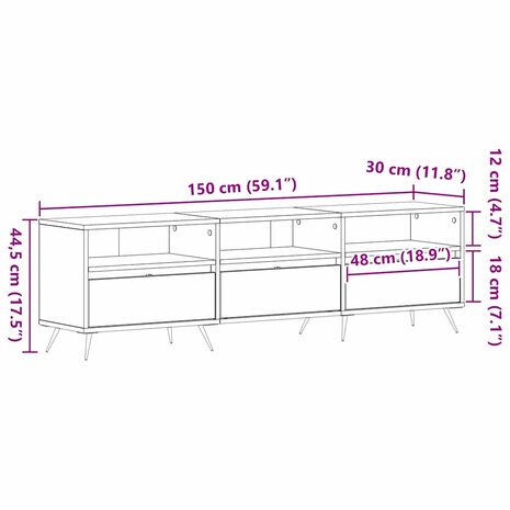 TV-kast artisanaal eikenkleurig 150 x 30 x 44,5 cm Bewerkt hout