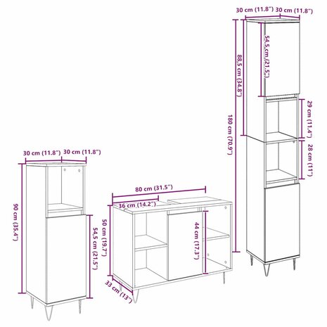 Badkamermeubelset met plank 3 pcs Artisan Eiken Bewerkt hout